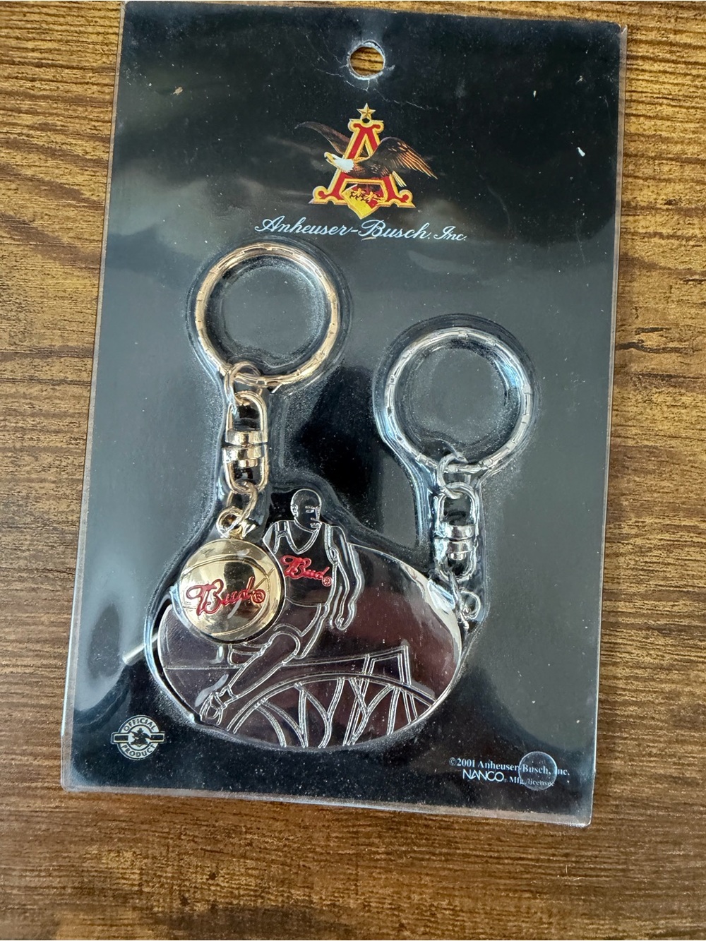 2001 Budweiser Basketball Double Keychain Factory Sealed Beer Advertising